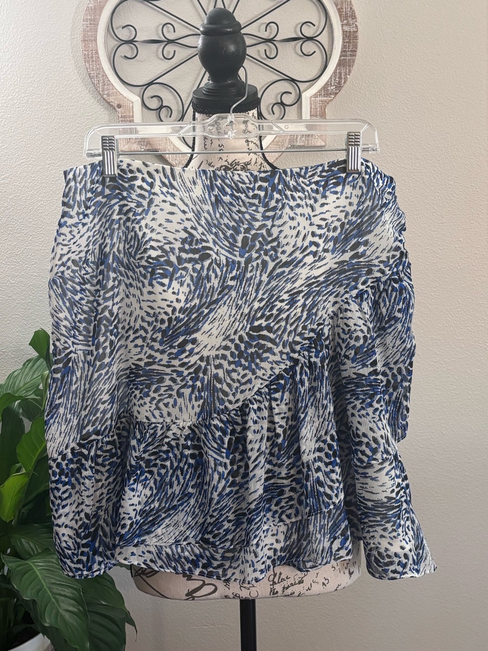 Express Blue and White A-Line Printed Skirt